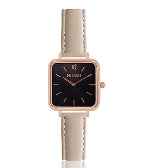 Дамски часовник в розовозлатисто и черно с каишка в цвят крем Amanda снимка