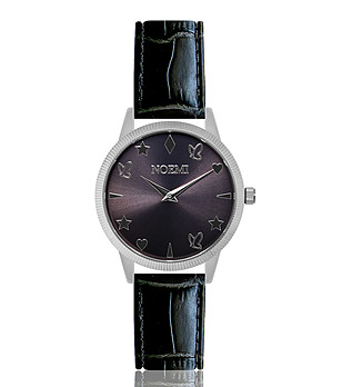Дамски часовник в черно и сребристо с кожена каишка Chloe Dream снимка