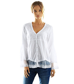Дамска памучна риза с дантела в бяло Zaira снимка