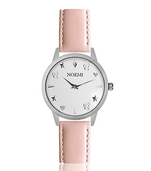 Дамски часовник в сребристо и бяло с каишка в розово Chloe Dream снимка