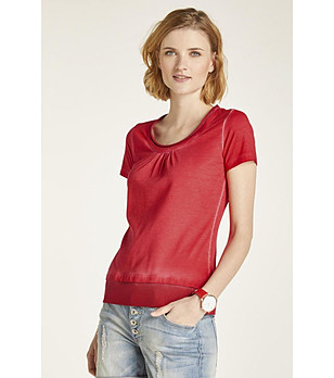 Червена дамска блуза с памук Dominika снимка