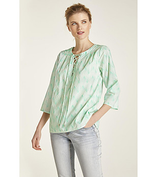 Зелена дамска памучна блуза с връзки Trasy снимка