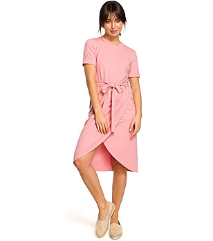 Асиметрична памучна рокля в розово Velma снимка