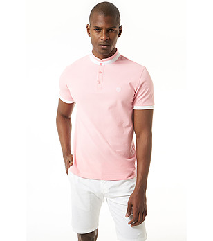 Памучна мъжка блуза в розово с бели кантове Sandro снимка