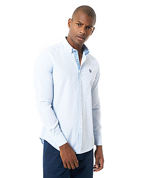 Мъжка памучна риза на фино райе в бяло и синьо Arturo снимка
