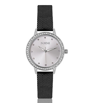Сребрист дамски часовник с кристали и черна верижка Tiffany снимка