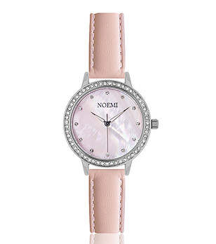 Сребрист дамски часовник с кристали и розова каишка Tiffany снимка