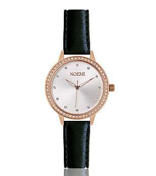Розовозлатист дамски часовник с кристали и каишка в черно Tiffany снимка