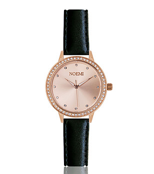 Розовозлатист дамски часовник с черна кожена каишка Tiffany снимка