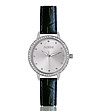 Сребрист дамски часовник с кристали и черна кожена каишка Tiffany-0 снимка