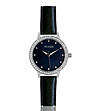 Сребрист дамски часовник с кристали и кожена каишка в черно Tiffany-0 снимка