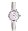 Сребрист дамски часовник с кристали и бяла каишка Tiffany-0 снимка