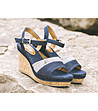 Дамски сандали от син деним на платформа-2 снимка