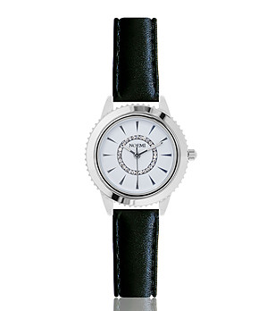 Дамски часовник в сребристо с черна кожена каишка Olivia Mini снимка