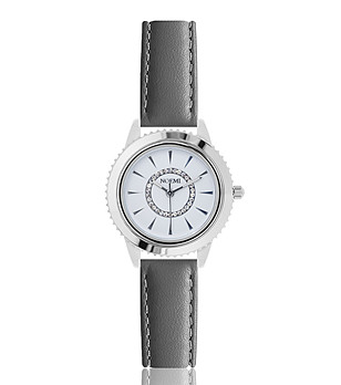 Дамски часовник в сребристо със сива кожена каишка Olivia Mini снимка