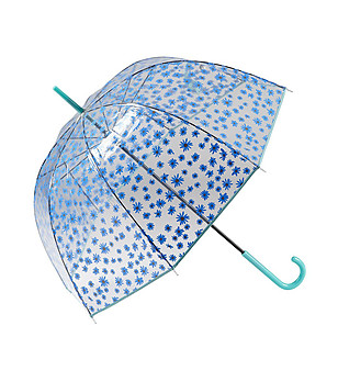 Прозрачен чадър на сини цветя снимка