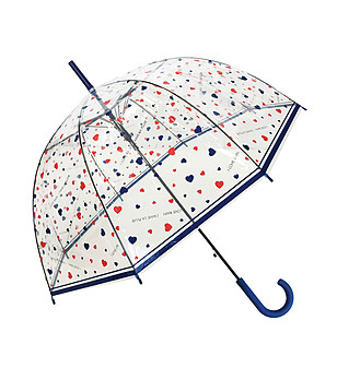 Прозрачен чадър на сини и червени сърчица снимка