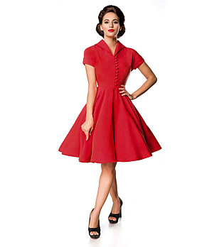 Ефектна червена клоширана рокля с памук Viviana снимка