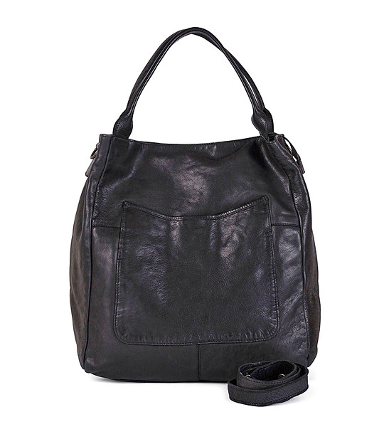Черна дамска чанта от естествена кожа Lornita снимка