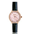 Дамски розовозлатист часовник с черна кожена каишка с релеф Tiffany-0 снимка