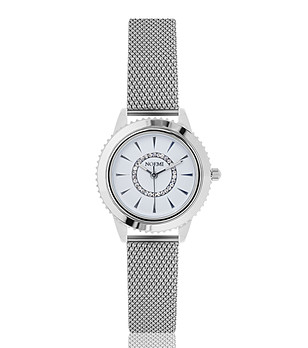 Сребрист дамски часовник с бял циферблат с кристали Olivia снимка