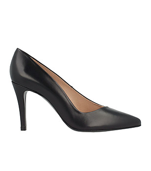 Черни дамски обувки от естествена кожа на ток Zaria снимка