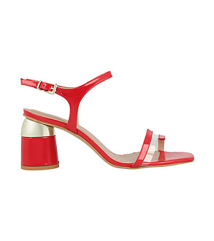 Червени дамски сандали от естествена кожа с ефектен ток Lia снимка