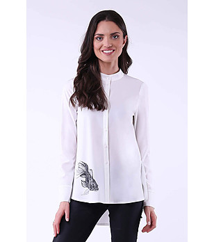 Бяла асиметрична дамска риза Lara снимка