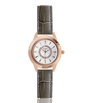 Розовозлатист дамски часовник с кожена каишка в цвят мока Olivia снимка