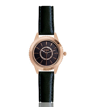 Розовозлатист дамски часовник с кожена черна каишка Olivia снимка