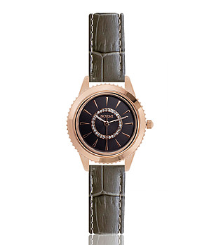 Розовозлатист дамски часовник с каишка в цвят мока Olivia снимка