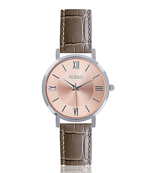 Дамски часовник в сребристо и розовозлатисто с каишка в цвят мока  Stellа снимка