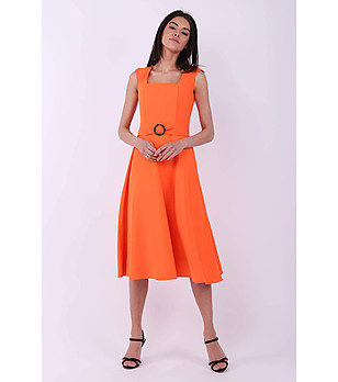 Оранжева рокля Riley с текстилен колан с катарама снимка