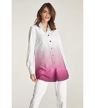 Памучна туника тип риза в преливащо бяло и розово Viv снимка