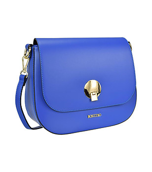 Синя дамска кожена чанта за рамо Zinera снимка