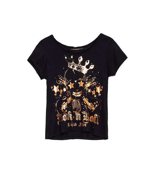 Черна дамска тениска с щампа в златисто Heaven снимка