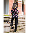 Черен комплект от блуза и панталон на цветя-1 снимка