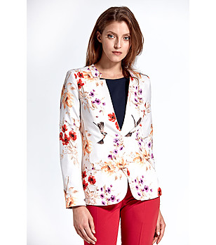Дамско сако в цвят екрю Riona с флорален принт снимка