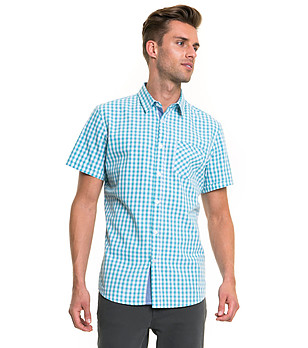 Карирана памучна мъжка риза в бяло и светлосиньо Gaynor снимка