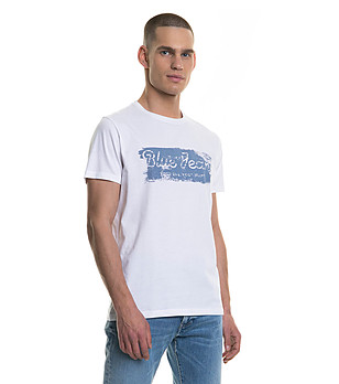 Бяла памучна мъжка тениска Pepiro снимка