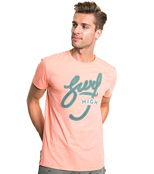 Памучна мъжка тениска Judikael в цвят праскова  снимка