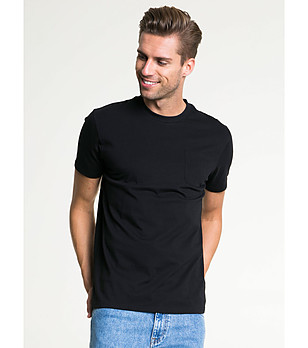 Черна памучна мъжка тениска Juste с джоб  снимка