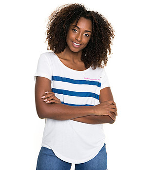Дамска тениска в бяло и синьо Edmi снимка