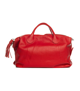 Червена дамска кожена пътна чанта Macerata снимка