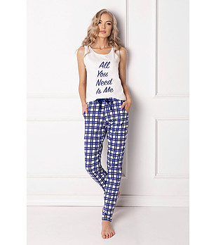 Дамска памучна пижама Need Me в синьо и бяло снимка
