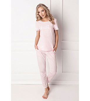 Розова дамска памучна пижама Babе снимка