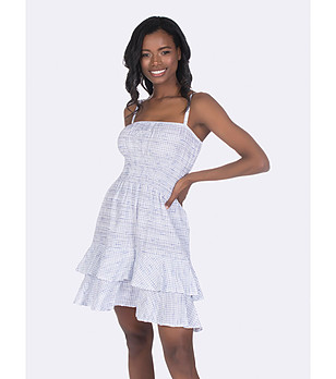 Памучна рокля в бяло и синьо Tina снимка