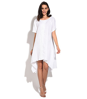Асиметрична бяла ленена рокля Ilaria снимка