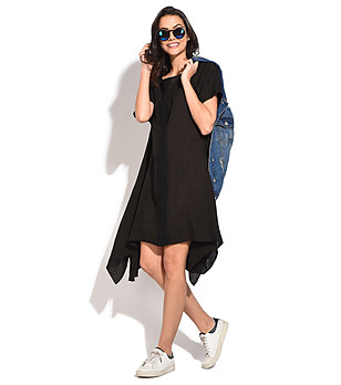 Асиметрична черна ленена рокля Ilaria снимка
