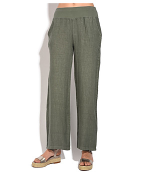 Зелен дамски ленен панталон Dina снимка